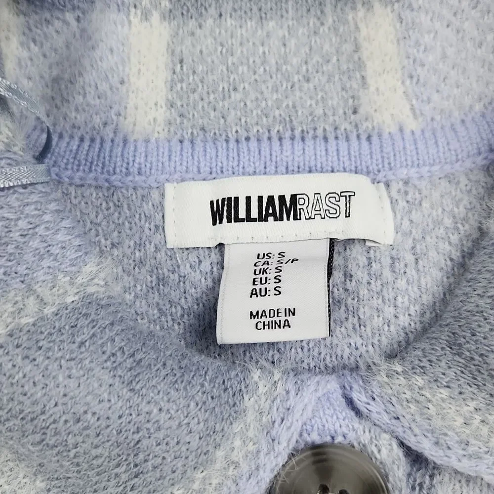 William Rast -974 Long Sleeve Plaid‎ Shacket Shirt Jacket White Light Blue Small